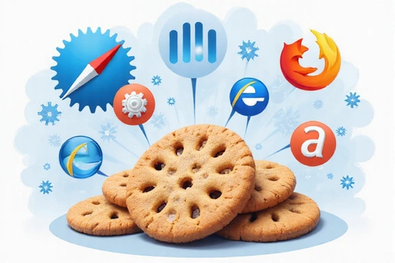 Grafika przedstawiająca ciasteczka i symbol ustawień prywatności